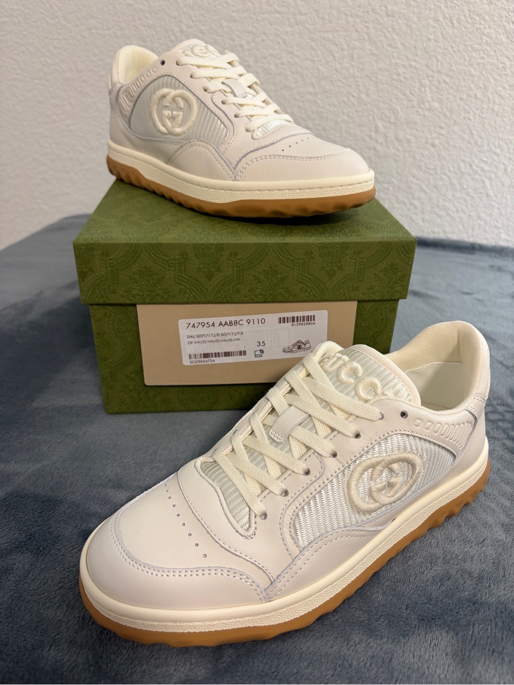 Brand New Women’s Gucci MAC80 Embroidered Sneakers ‘White Gum’ Sz 35 (US 5)